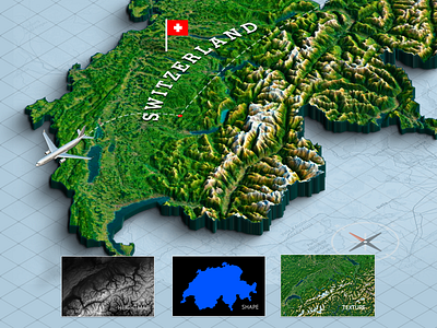 3d Map From A Shape - Switzerland