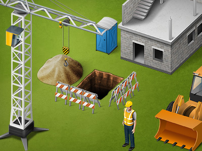 scene test 3d map generator building bulldozer construction worker crane dixi excavator icon pit sand site toilet wc