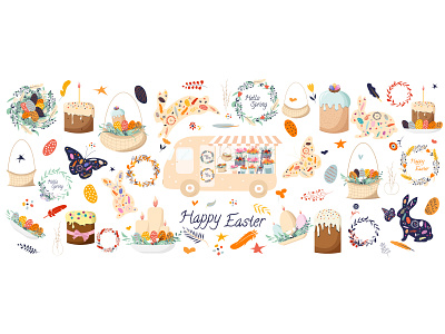 Large spring Easter set of cute items