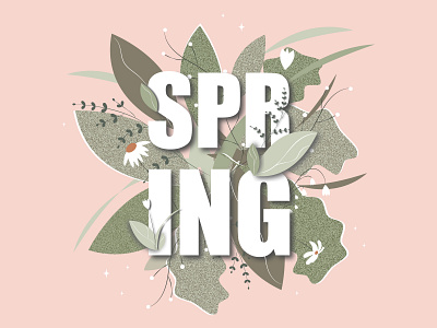 Spring white lettering banner with green leaves and wildflower adobe illustrator banner botanical botanical illustration cute digital illustration flat design illustraion illustrator modern art poster spring vector vector illustration vector illustrator баннер векторная графика векторная иллюстрация иллюстратор иллюстрация