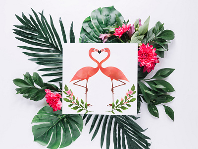 Watercolor Valentines card with couple of flamingo illustraion photoshop watercolor clipart