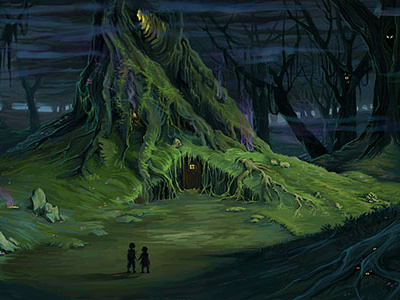 Old witch's lair forest illustration kids witch