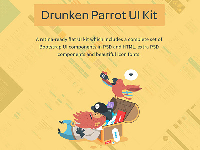 Drunken Parrot Flat UI Kit bootstrap html psd ui ui design ui kit website