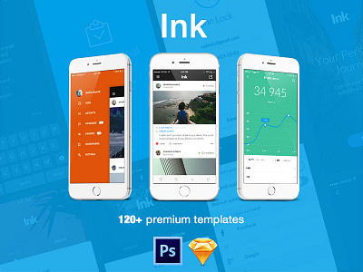 Ink iOS 8 Mobile UI Kit app ios 8 ios8 mobile photoshop sketch ui design ui kit