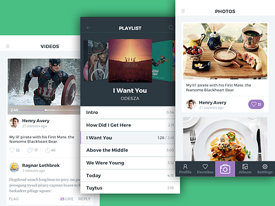 Multimedia app screens app design feed ios photos playlist ui ui kit videos