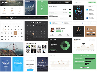 Website widgets calendar graphs list photoshop psd slider social ui kit web design website