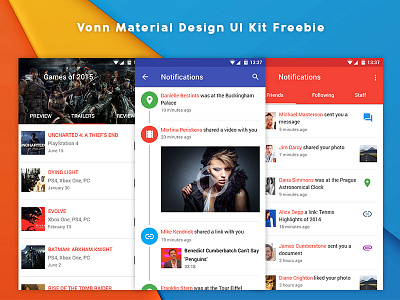 Vonn Material Design UI Kit Freebie android flat free freebie google material design mobile photoshop psd template ui kit