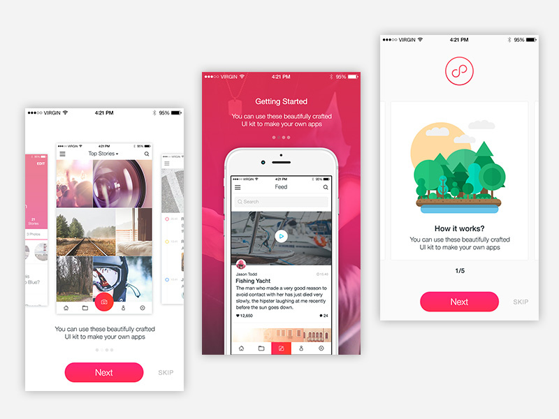 Modern walkthrough designs iphone ios onboarding walkthrough photoshop template psd ui kit app design mobile