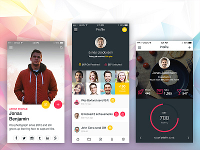 Radiant Profiles app design ios iphone mobile photoshop profile psd template ui kit