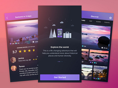 Travel app design ios iphone mobile nexus photoshop psd rating template travel ui kit walkthough