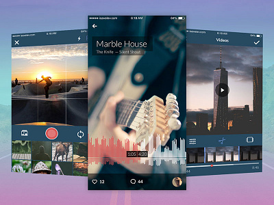 Media audio player camera ios iphone photoshop psd sketch template ui kit video player