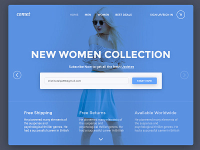 Women collection ecommerce online shop photoshop psd search template ui kit