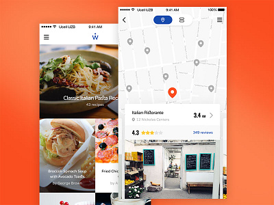 Finding a restaurant ios iphone map mobile photoshop psd sketch template ui kit