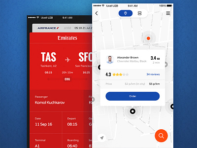 Travel app screens