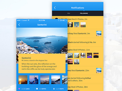 Santorini ios iphone notifications photoshop prototype psd sketch template travel