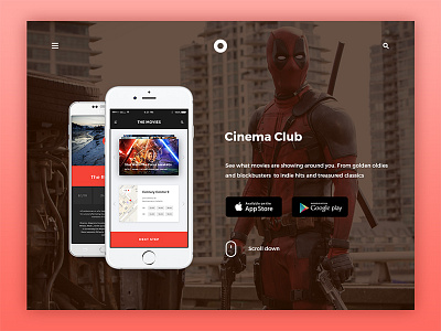 Cinema Club header hero photoshop sketch template ui kit web design website