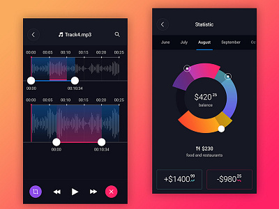 Player and chart app design chart graph ios iphone mobile photoshop player sketch template ui kit