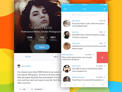 Profile and chat chat ios mobile photoshop profile psd sketch template ui kit