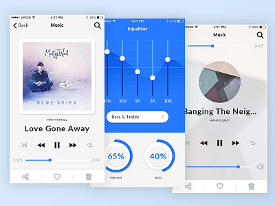 Media players ios mobile photoshop psd sketch template ui kit