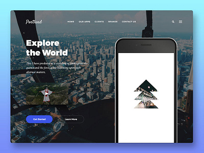 Explore the world header hero photoshop psd sketch template ui kit web design website