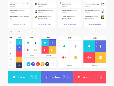 Social widgets facebook google plus photoshop psd sketch social media template twitter ui kit web design website