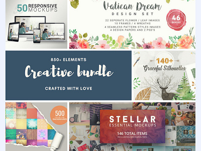 The Ultimate Creative Bundle – 850+ Design Elements bundle design graphic illustration mockup scene