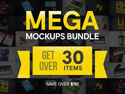 Mega Mockups Bundle – 30 Handcrafted Mockups bundle design graphic illustration mockup scene