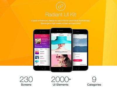 Radiant UI Kit android ecommerce ios menu multimedia photoshop portfolio profile social ui uiux walkthrough