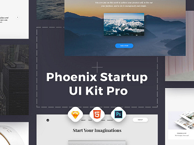 Phoenix Startup UI Kit Pro menu photoshop portfolio profile retina sketch ui uiux user interface walkthrough web ui kit