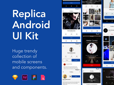 Replica Android Ui Kit android ecommerce menu multimedia photoshop portfolio profile ui ui kit uiux user interface walkthrough