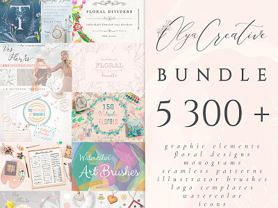 5300 In 1 Olya.Creative Bundle brush creative design floral graphic icon illustrator logo monogram pattern texture watercolor