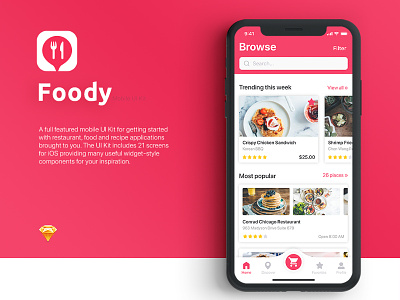 Foody Mobile App Ui Kit cafe food ios mobile mobile ui kit restaurant sketch ui ui kit