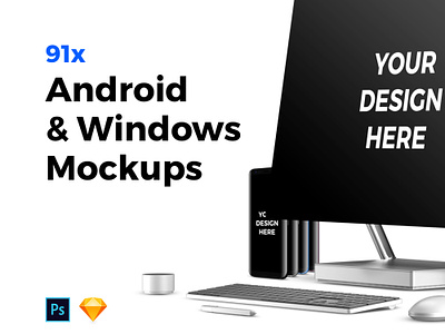 91x Android & Windows Mockups android dell u2417h microsoft surface studio mock up mock ups mockup photoshop samsung galaxy tab sketch surface pro 4