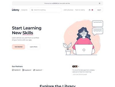 E-learning Platform Landing Page courses e learn e learn website udemy website