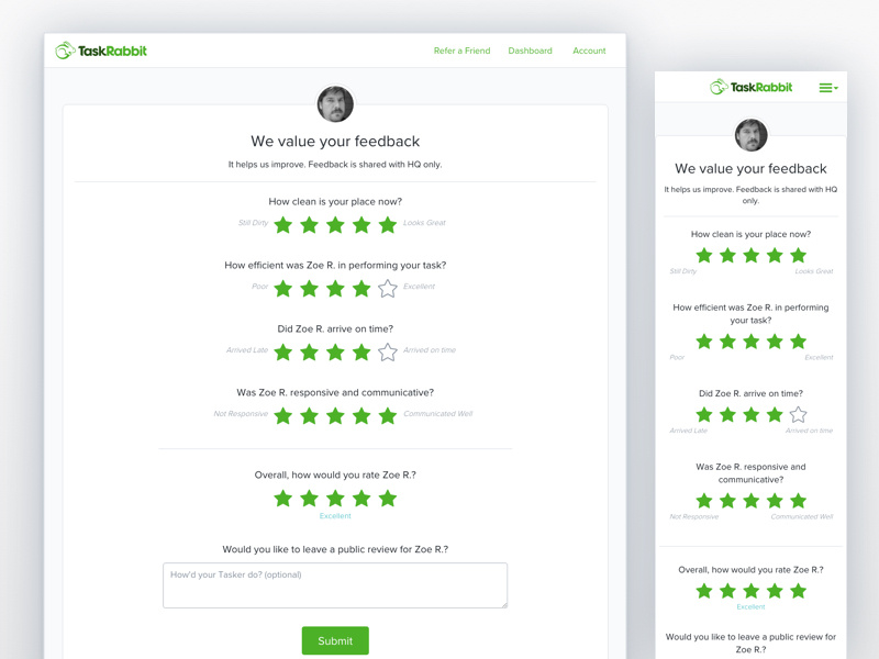 Web Ratings & Review by Zoe Sinner for TaskRabbit Design on Dribbble