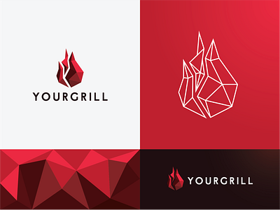 Your Grill - Polygonal Logo and Packaging branding company logo design fire logo geometric geometric logo graphic design grill brand illustration logo low poly low poly logo minimalist logo modern logo packaging phencils polygonal logo red