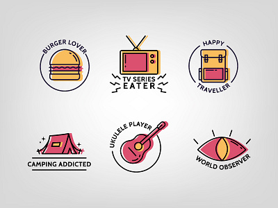 Portfolio icon set! burger camping eye first happy icon invite love travel traveller tv ukulele