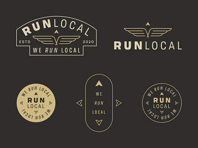 We Run Local arrow badge brand development branding compass identity local local logo lockup logo logo mark minimalist logo run run logo running logo typography wing icon wing logo wings