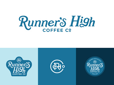 RHC Co. badge blue brand development branding circle coffee branding coffee company coffee logo identity logo monogram run runner running vector