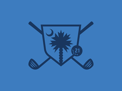 Palmetto Championship blue golf golf ball golf clubs graphic icon logo logo mark moon palm palm tree palmetto sc shapes shield south south carolina vector