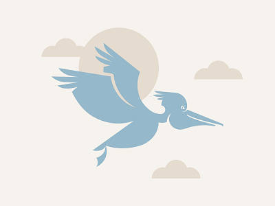 Pelican beak bird logo blue clouds flying flying bird graphic logo pelican shapes south carolina sun tan vector wing