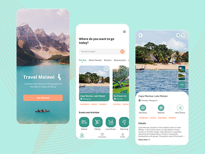 Travel Malawi - Travel Information App Design africa android foryou green information inspiration ios landingpage mobile mobiledesign onboarding travel ui
