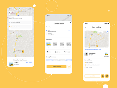 Kwera - Ride Hailing App android booking cab app inspiration ios landingpage mobile onboarding ride hailing taxi app uber ui yellow
