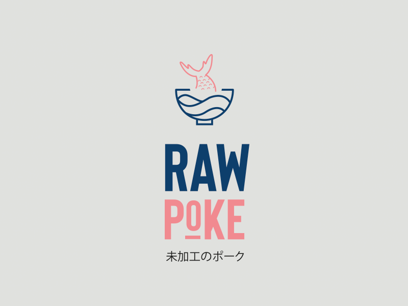 Raw Poke Logo Design bowl brand branding design eat flat food hawaii icon identity logo madrid minimal poke raw restaurant sushi typography vector youthful