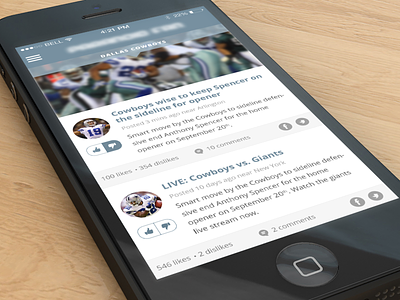 Sports iPhone App activity stream comments dislike ios7 iphone iphone ui like news news feed sports sports app