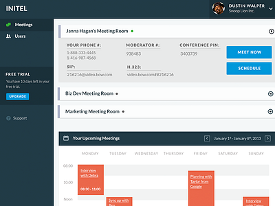 Meeting Room Dashboard application dashboard meetings user interface web design