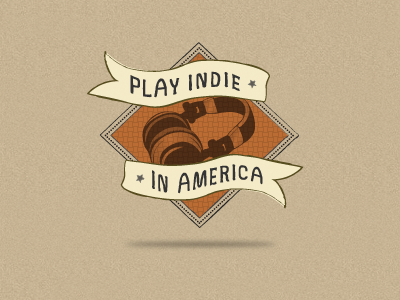 Play Indie in America badge hand drawn logo noise texture