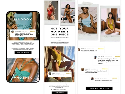 Riot Swim Email Design 👙 beach bikini black and white email email design email marketing email template feminine klaviyo mailchimp mailchimp template marketing minimal swim swimwear typography