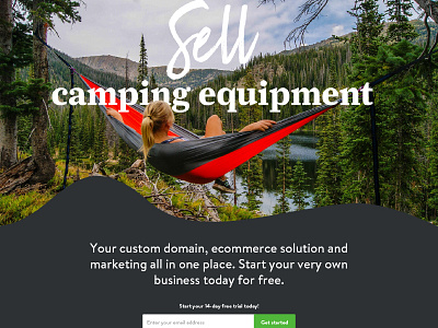 Exploratory Paid Landers camping email landing page sell shopify typography web