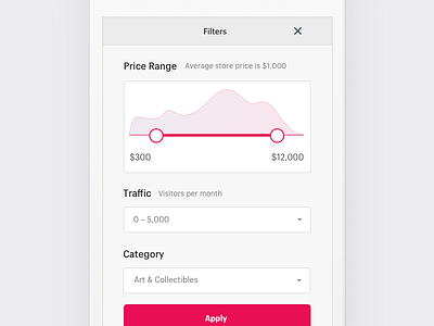 Filters for Exchange dropdown exchange filters graphs mobile pink purple shopify sort